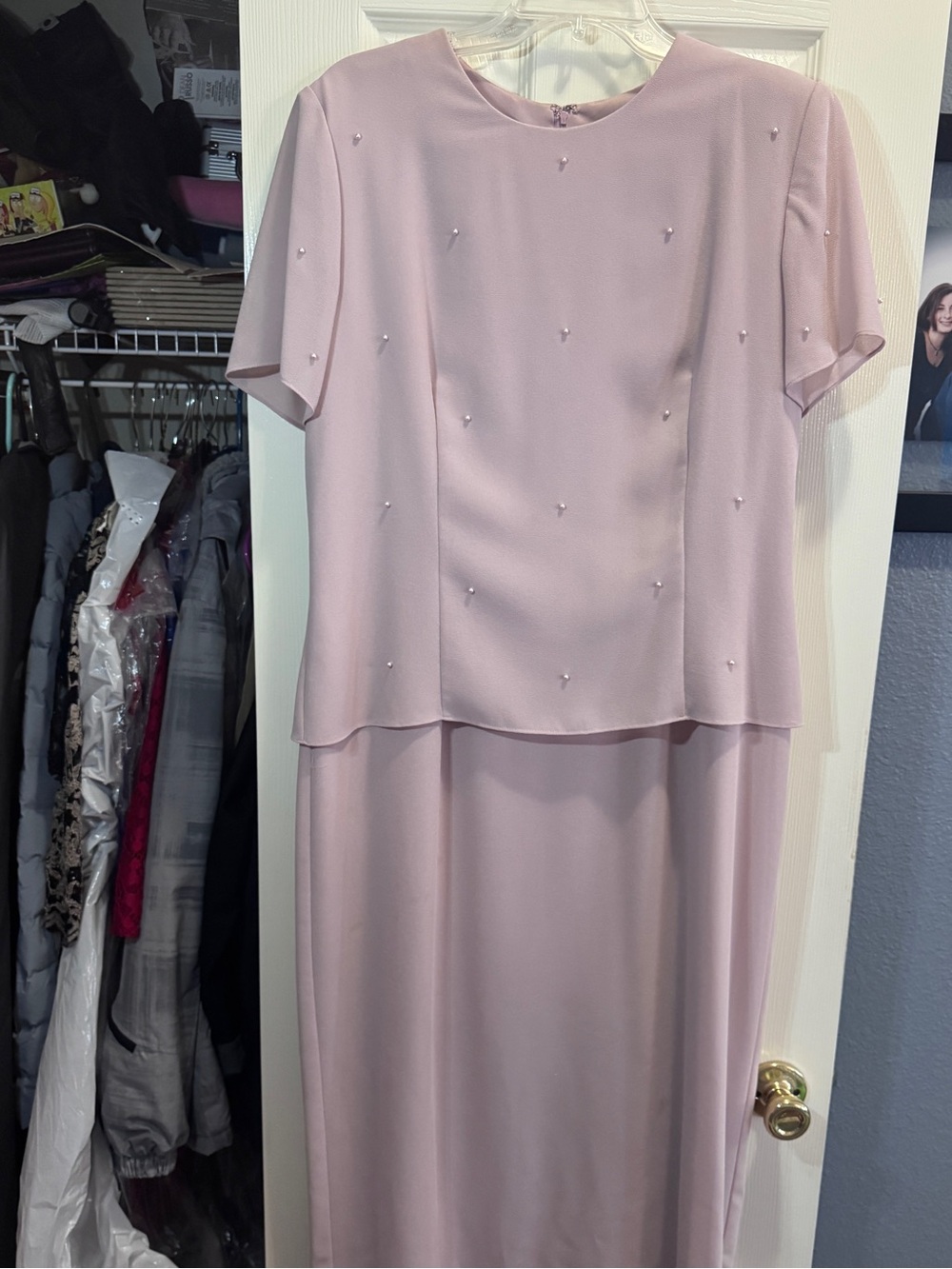 Elegant Light Pink Beaded Two-Piece Dress for Women